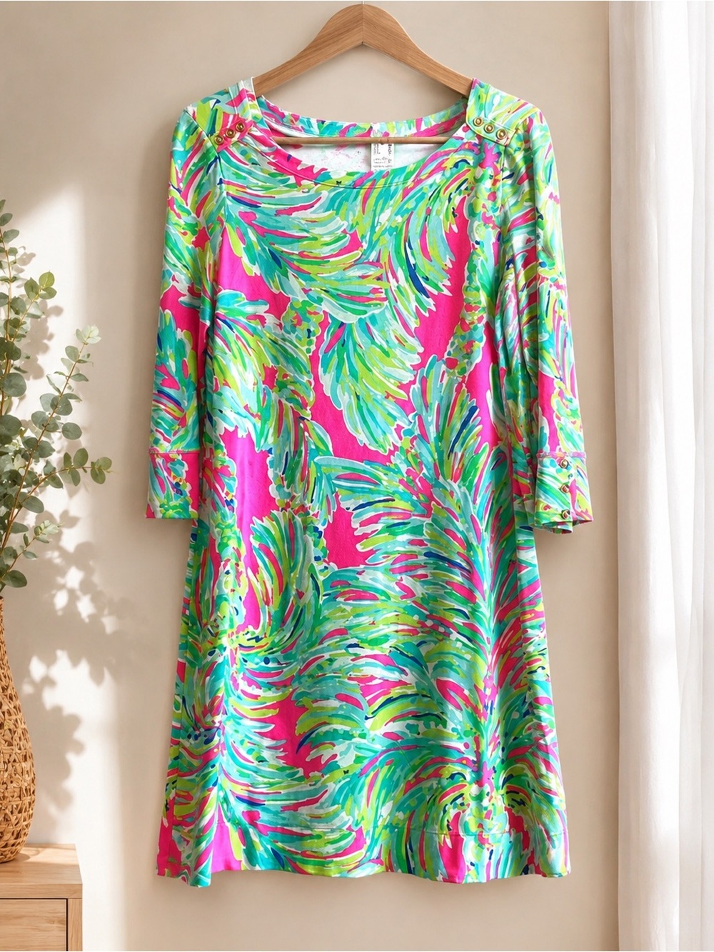 Lilly Pulitzer Multicolor 3/4 Sleeve Boatneck Shift/Midi Dress